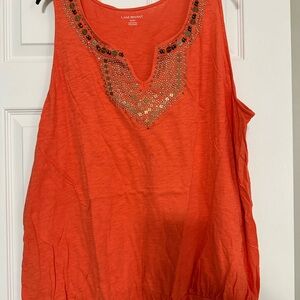 Lane Bryant 22/24 Sleeveless Orange Beaded Split Neck Top